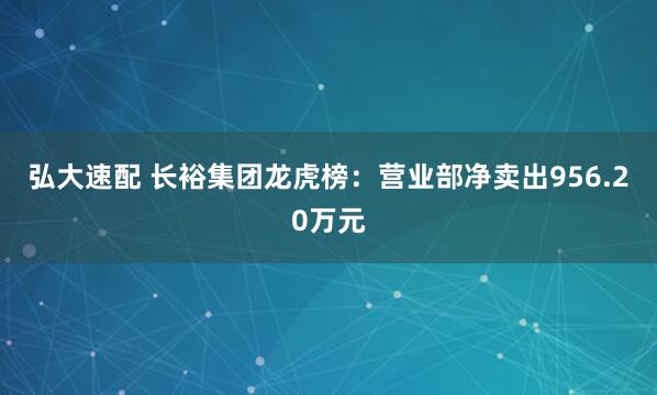 弘大速配 长裕集团龙虎榜：营业部净卖出956.20万元
